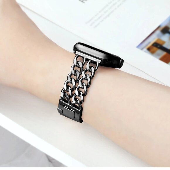 Apple Watch Band Adjustable Stylish Strap Silver Stainless Chain - Black - Picture 4 of 9